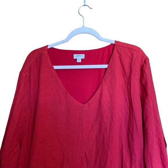 Avenue Womens Plus Size 30 32 Red Layered Stretch Scoop Neck Blouse Top - Picture 2 of 7